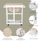 Folding Kitchen Cart with 2 White MDF wooden stools - Borgè