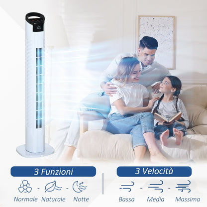 column fan with 5m remote control, oscillating 70 °, 3 functions and 3 speeds, LED screen and timer 7.5h, 50W, ф20x78.5cm