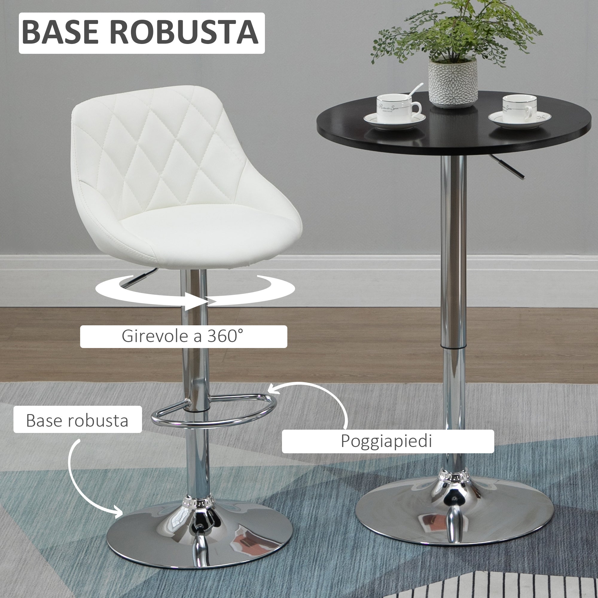 set 2 swivel design bar stools with adjustable height - white - Borgè
