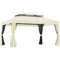Garden Gazebo 4x3m with Mosquito Net, Curtains and Double Roof in Aluminum and Polyester, Cream - Borge' Group Limited
