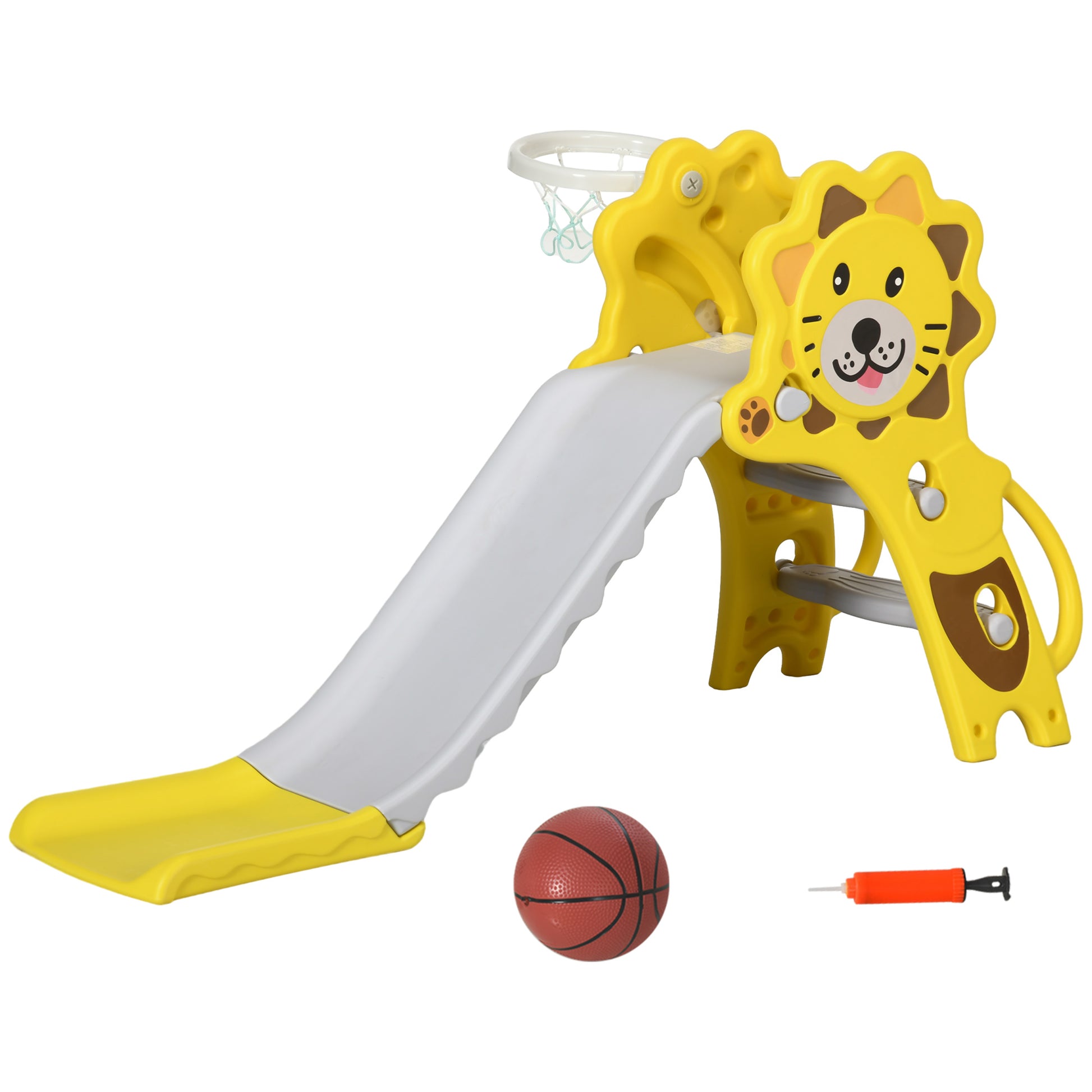 Children's Slide 18-36 Months with Lateral PE Basketball Hoop, 131x50x74 cm, Yellow and Grey - Borgè