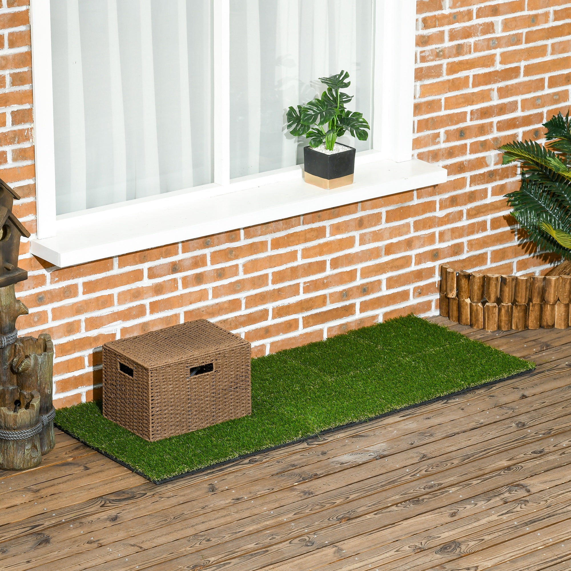 Outsunny garden tiles with synthetic grass 30x30cm 10 pieces, realistic artificial lawn, green - Borgè