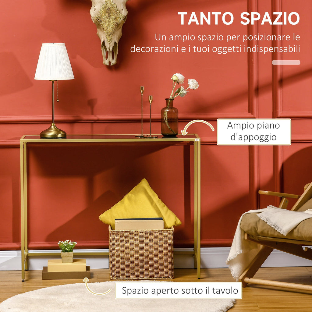 Mobile input console in steel and tempered glass, 100x35.5x80cm, white and gold - Borgè