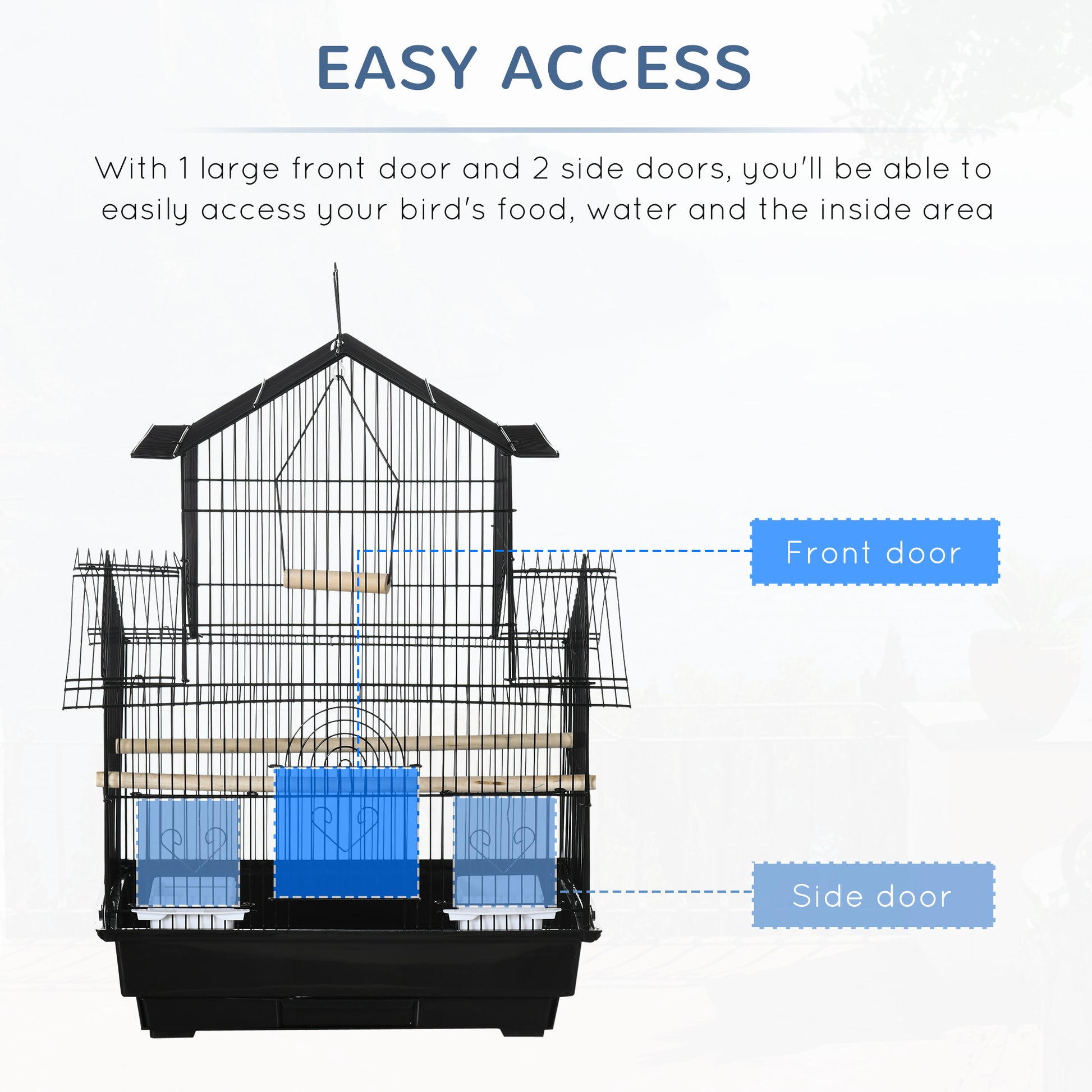 Pawhut bird cage with transport handle and removable tray, in metal and plastic, 50.5x41x63 cm, black - Borgè