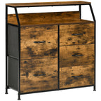 Mobile chest of drawers with 5 drawers in folding fabric industrial style, 83.5x29x87cm, brown - Borgè