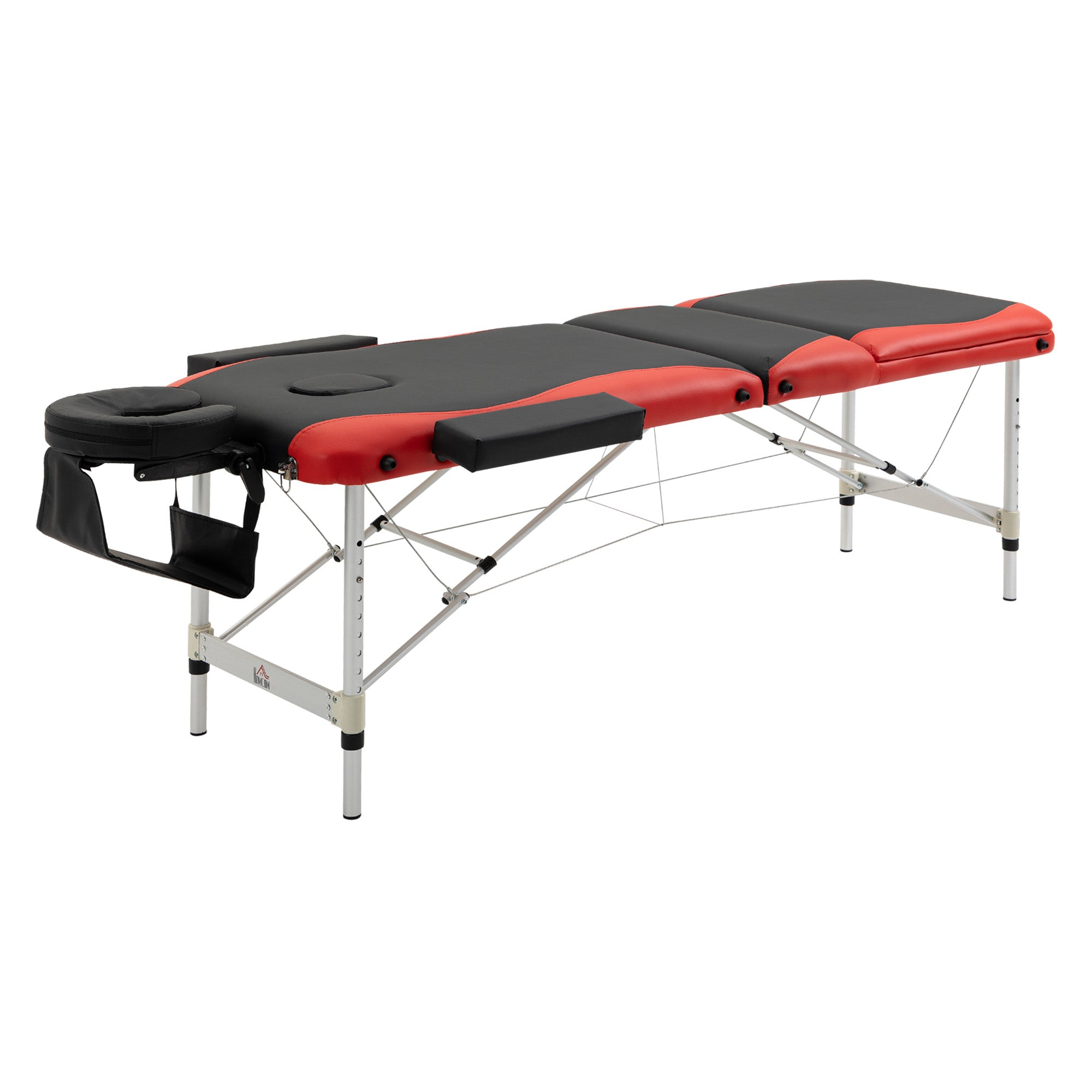 Foldable Massage and Beauty Table with Adjustable Height, Professional Massage Bed in Aluminum and Plastic, 215x60x61-84 cm, Black and Red - Borge' Group Limited