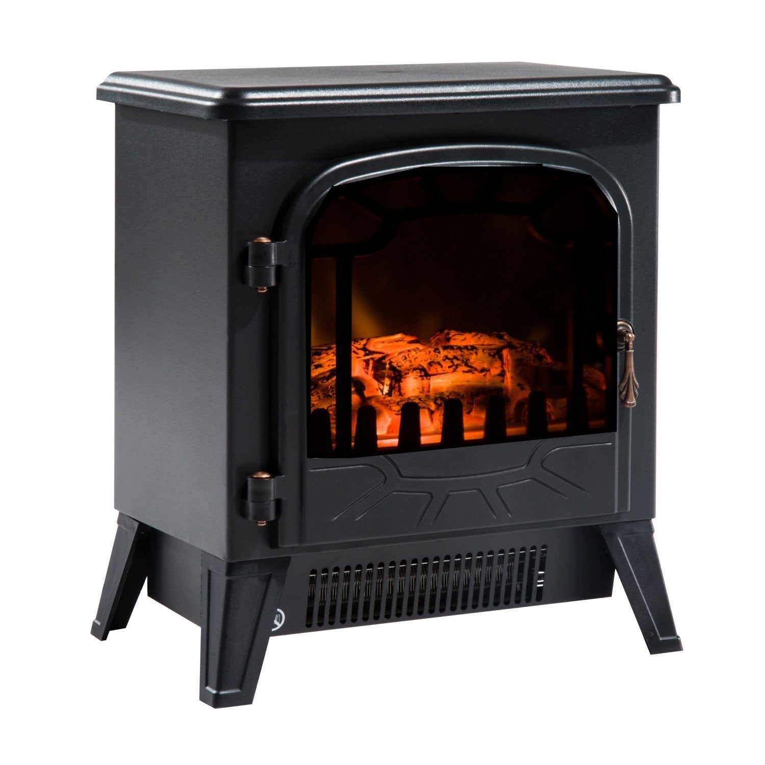 electric fireplace from the ground with adjustable flame effect 900W/1800W, black, 36x25.5x41.5cm - Borgè