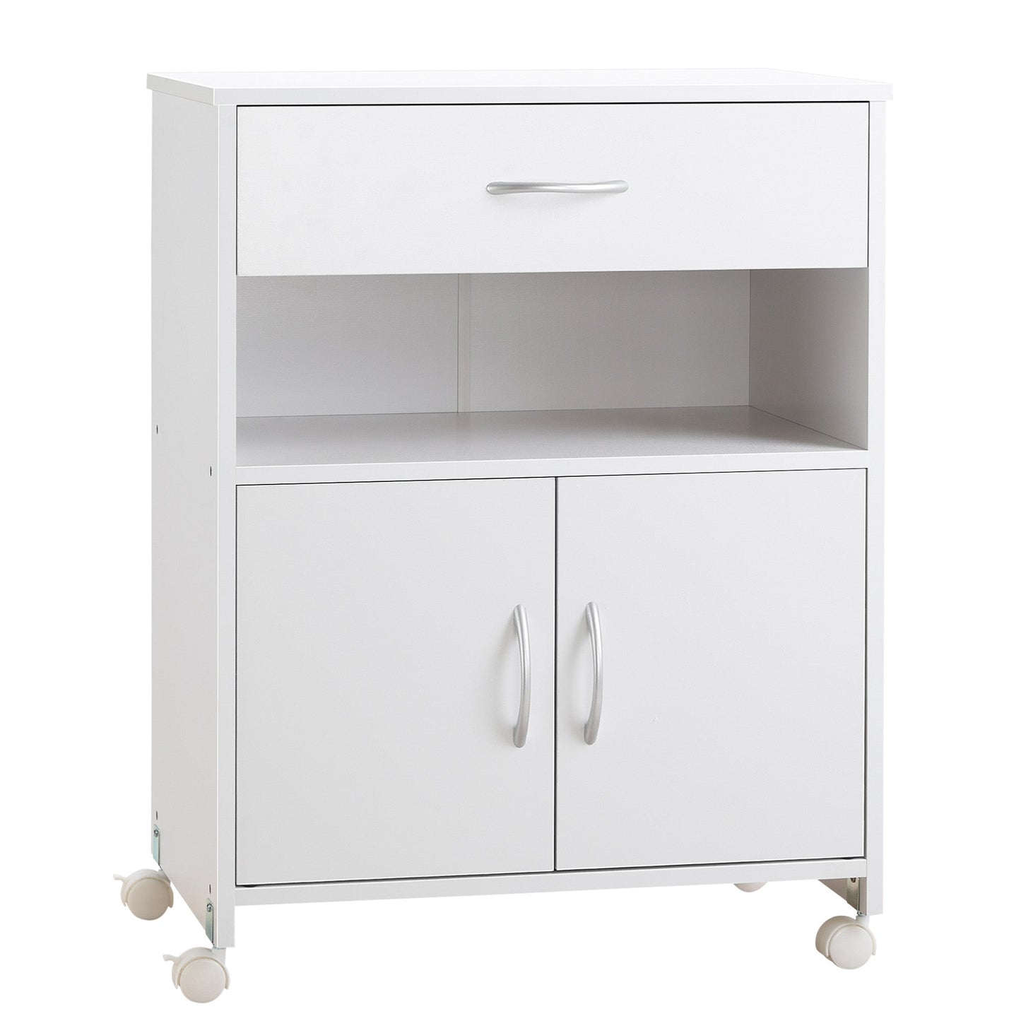 Cabinet Printer Stand with 4 Wheels, Drawer and Cabinet, 60x39x80cm - White - Borgè