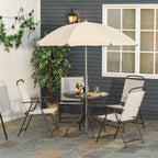 6-Piece Steel Pipe Garden Furniture Set, Garden Table with Chairs and Umbrella, Cream - Borge' Group Limited