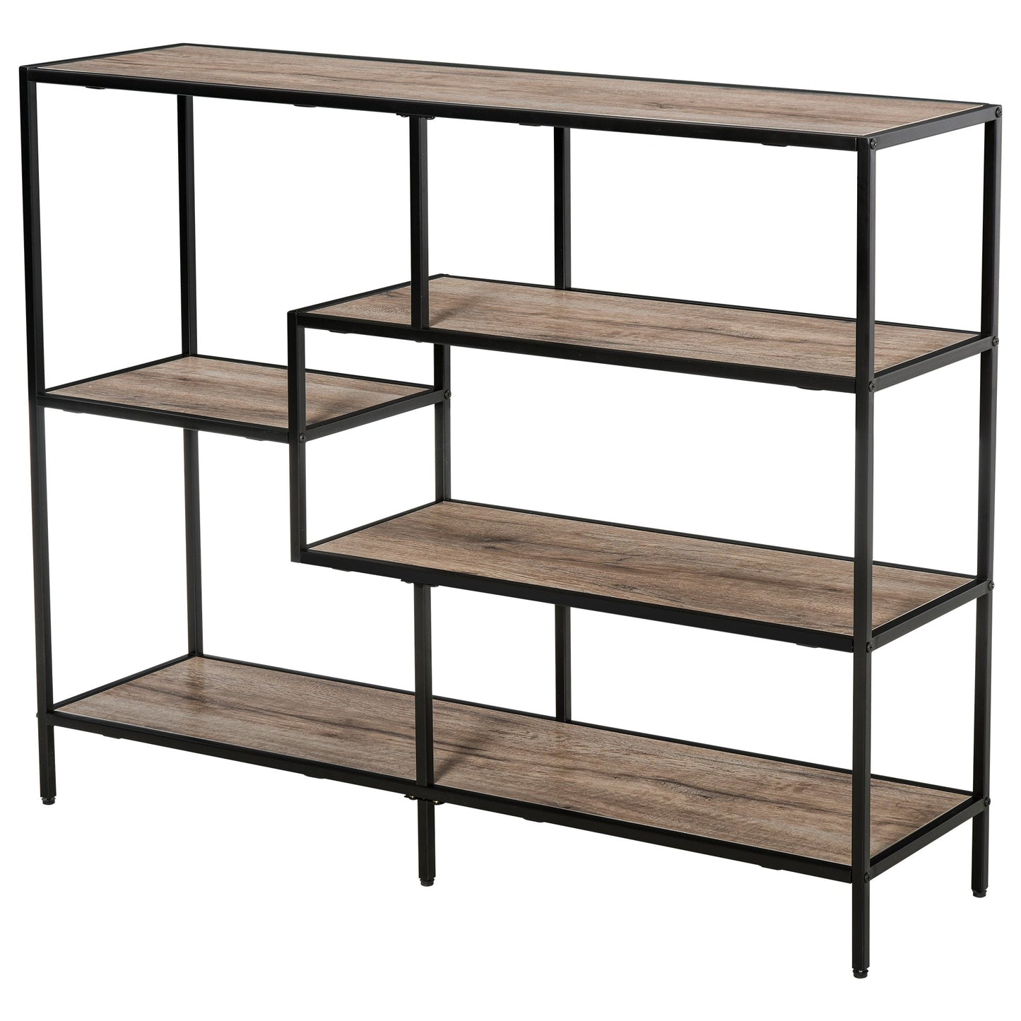 shelf asymmetrical bookcase in industrial style, in wood and black metal, 120x32x95cm - Borgè