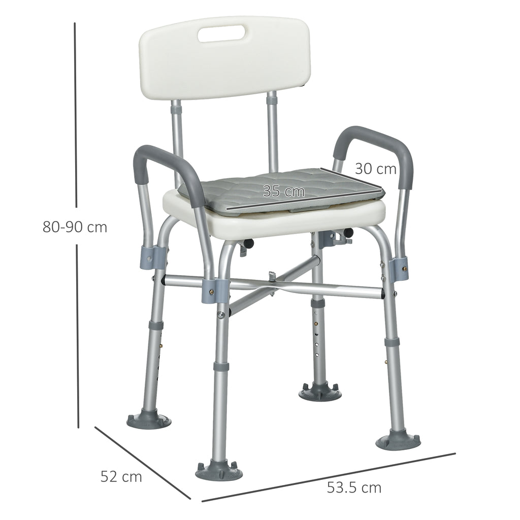 Homcom ADVANTABLE HEIGHT SHOWER SHOW WITH ARMS AND REMOVABLE CUSCIN 53.5X52X80-90 cm, White - Borgè