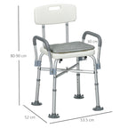 Homcom ADVANTABLE HEIGHT SHOWER SHOW WITH ARMS AND REMOVABLE CUSCIN 53.5X52X80-90 cm, White - Borgè