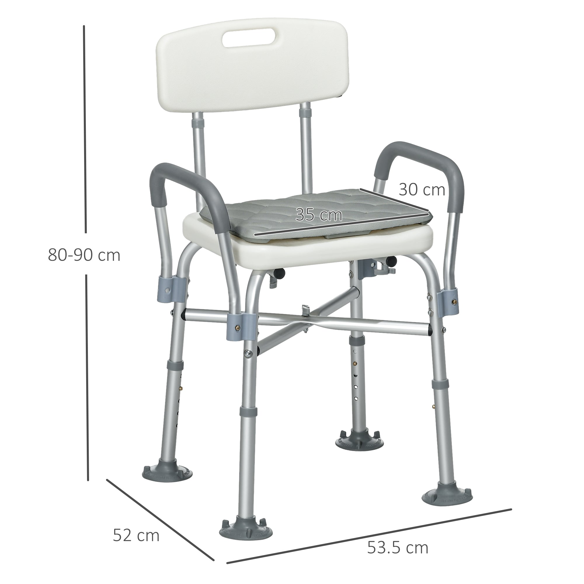 Homcom ADVANTABLE HEIGHT SHOWER SHOW WITH ARMS AND REMOVABLE CUSCIN 53.5X52X80-90 cm, White - Borgè