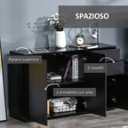 Homcom Black Multiuse Cabinet with 2 drawers and 2 Pressure opening cabinets, 117x36x74cm - Borgè