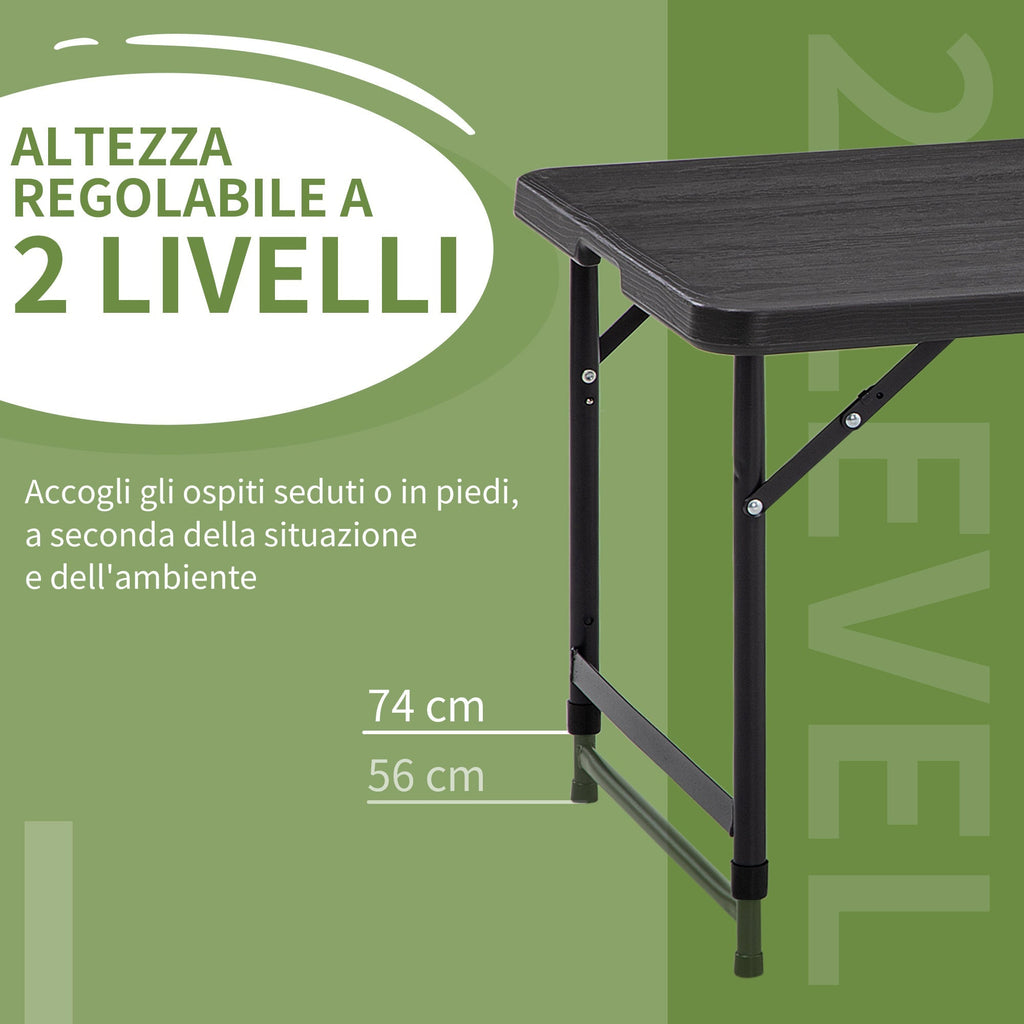 Folding Garden Table for 4 People with Adjustable Height, in Steel and HDPE, 118x60x74 cm - Borge' Group Limited