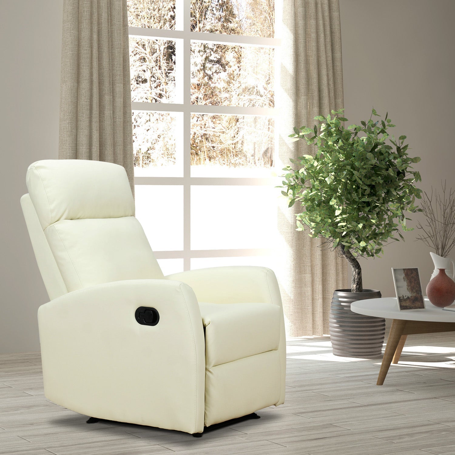 Relaxable Relaxable Armchair 170 ° With Ergonomic Adjustable Poggiapiece in LIBERPELLE 65 × 92 × 100cm cream - Borgè