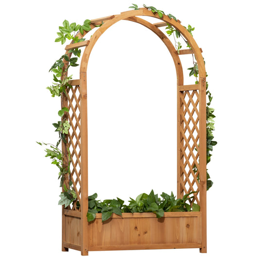 Outsunny Outdoor Fioriera Cable Fund in brown fir with decorative arch and grateful for climbing, 83x36x152 cm - Borgè