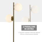ground lamp with 2 sphere lampshades and pedal switch, 35x35x165cm, gold and white - Borgè