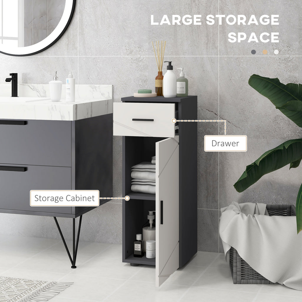 Kleankin Bathroom Cabinet in chipboard with drawer and 2nd levels adjustable, 30x30x82 cm, gray - Borgè