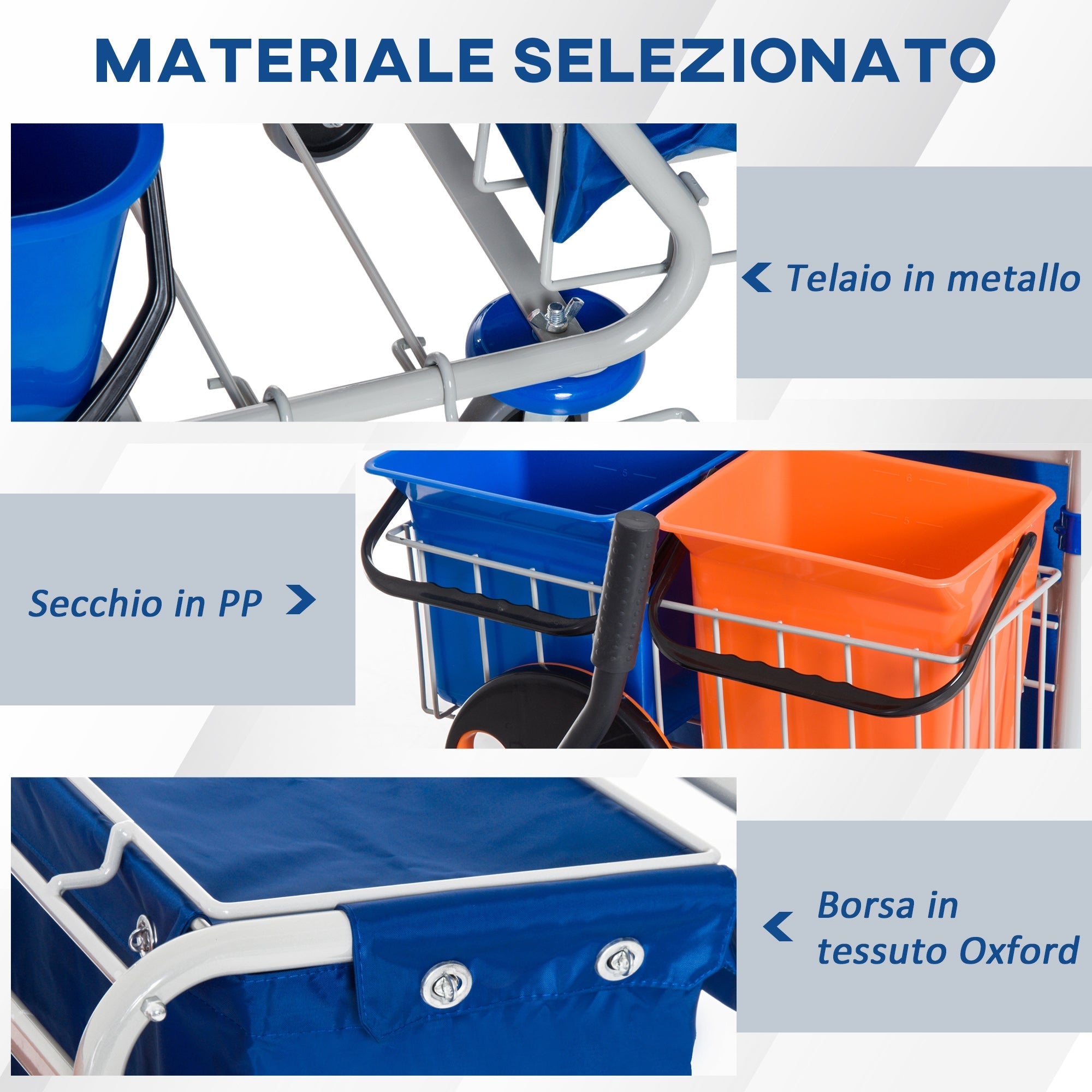 Homcom professional cleaning trolley with 4 buckets 18L/6l blue and orange - Borgè