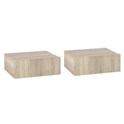 set 2 suspended wooden bedside tables, modern design, 40x30x15cm - wood color