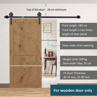 Homcom Sliding Door Kit 100kg Max in steel with track, hooks, stops, screws and bolts, 183x4x0.6 cm - Borgè