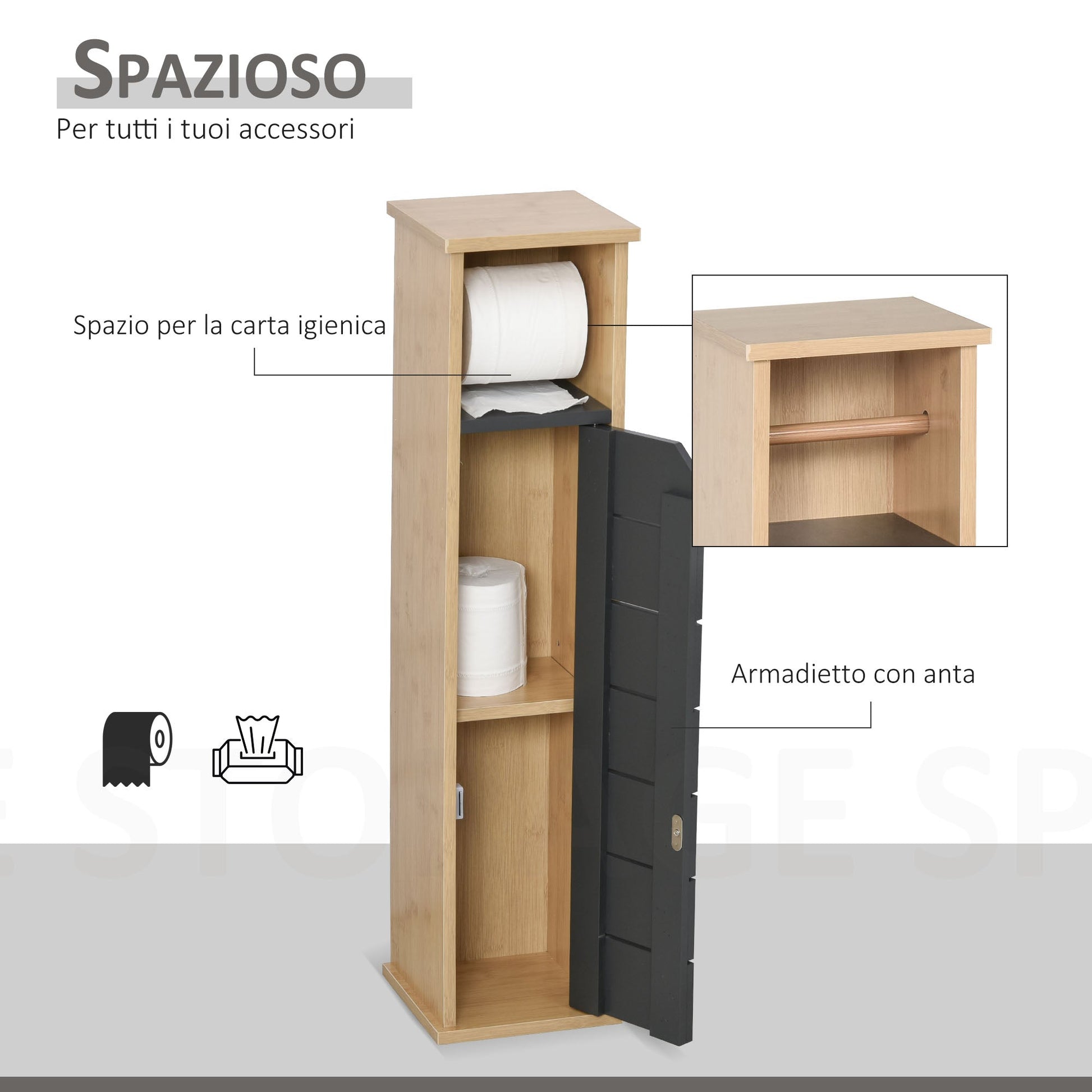 column cabinet for bamboo and Grey wood 18 x 18 x 75cm - Borgè