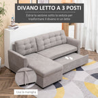 Grey Corner Sofa | 3 Seater Sofa/Sofa Bed - Borgè