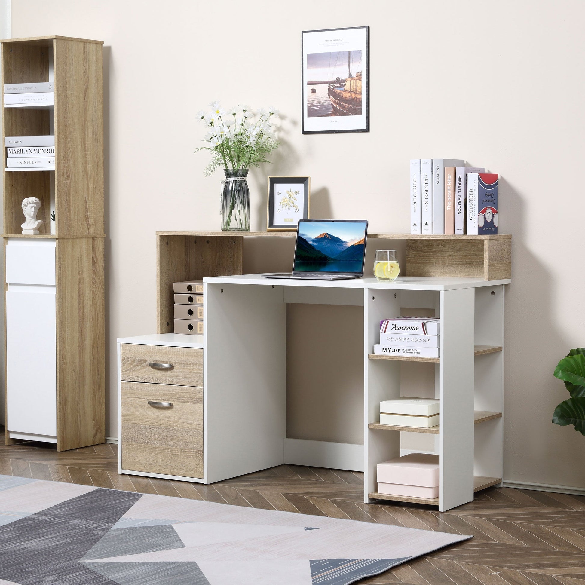 Modern computer desk with MDF wood shelves, 137x55x92cm - Borgè