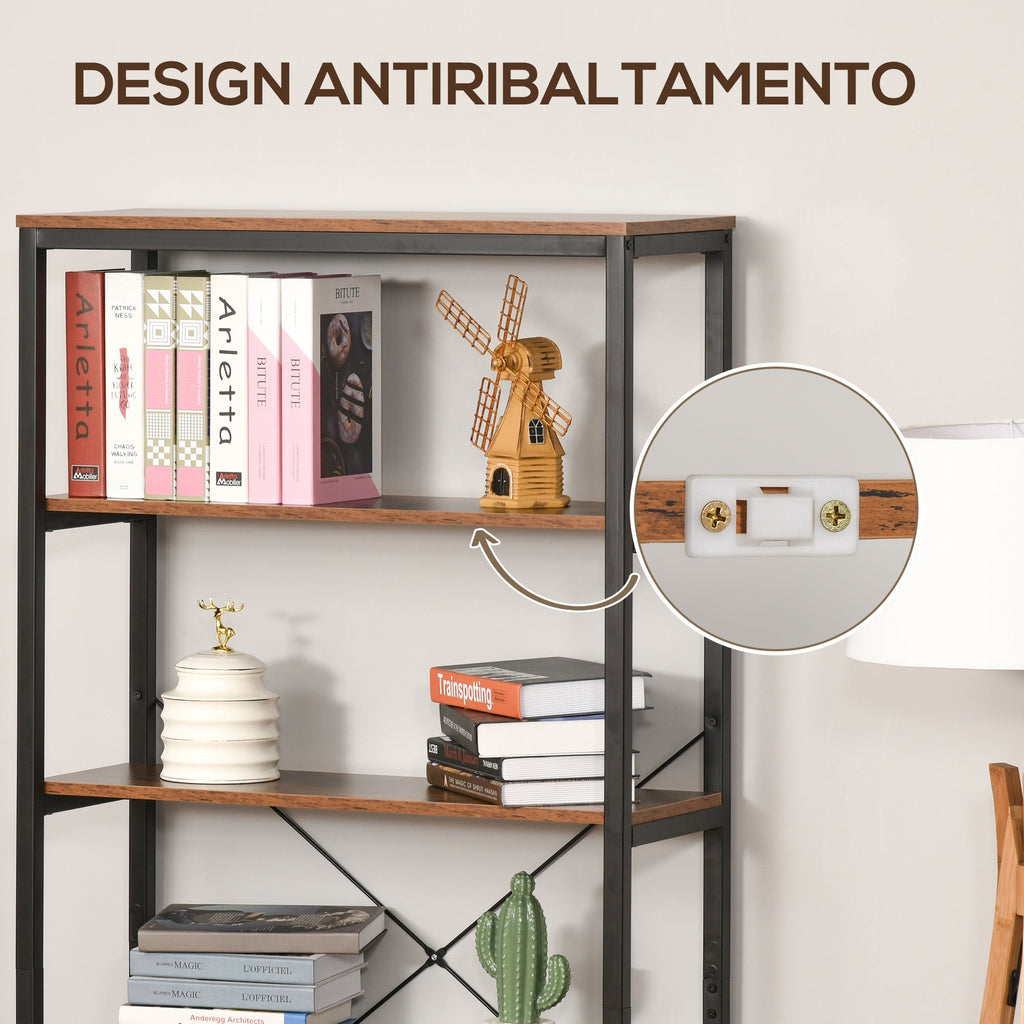Homonde Library in Vintage Industrial Style with 6 shelves in wood and black metal - Borgè