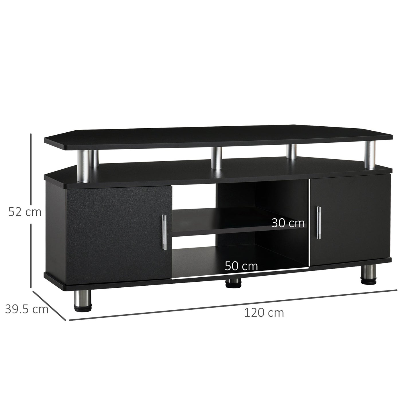 Homcom Mobile Classic Living Room TV with 2 shelves and 2 lockers, in MDF and stainless steel, black, 120x39.5x52cm - Borgè