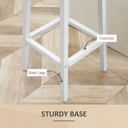 set 2 kitchen stools in chipboard and steel with smooth top and footrests, 32.5x32.5x65 cm, white and wood - Borgè