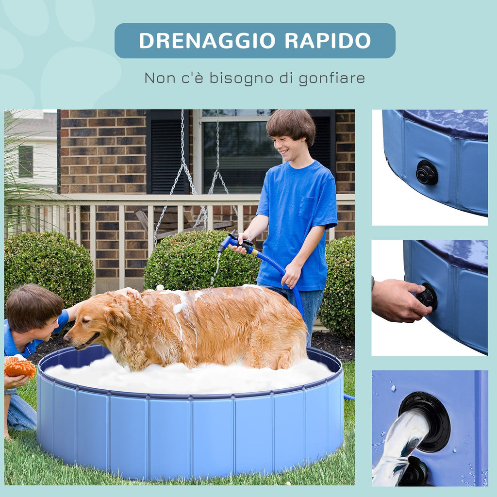 Foldable Plastic Dog Pool with Stable Edge for Pets, Blue, 120 x 30 cm (ØxH) - Borge' Group Limited