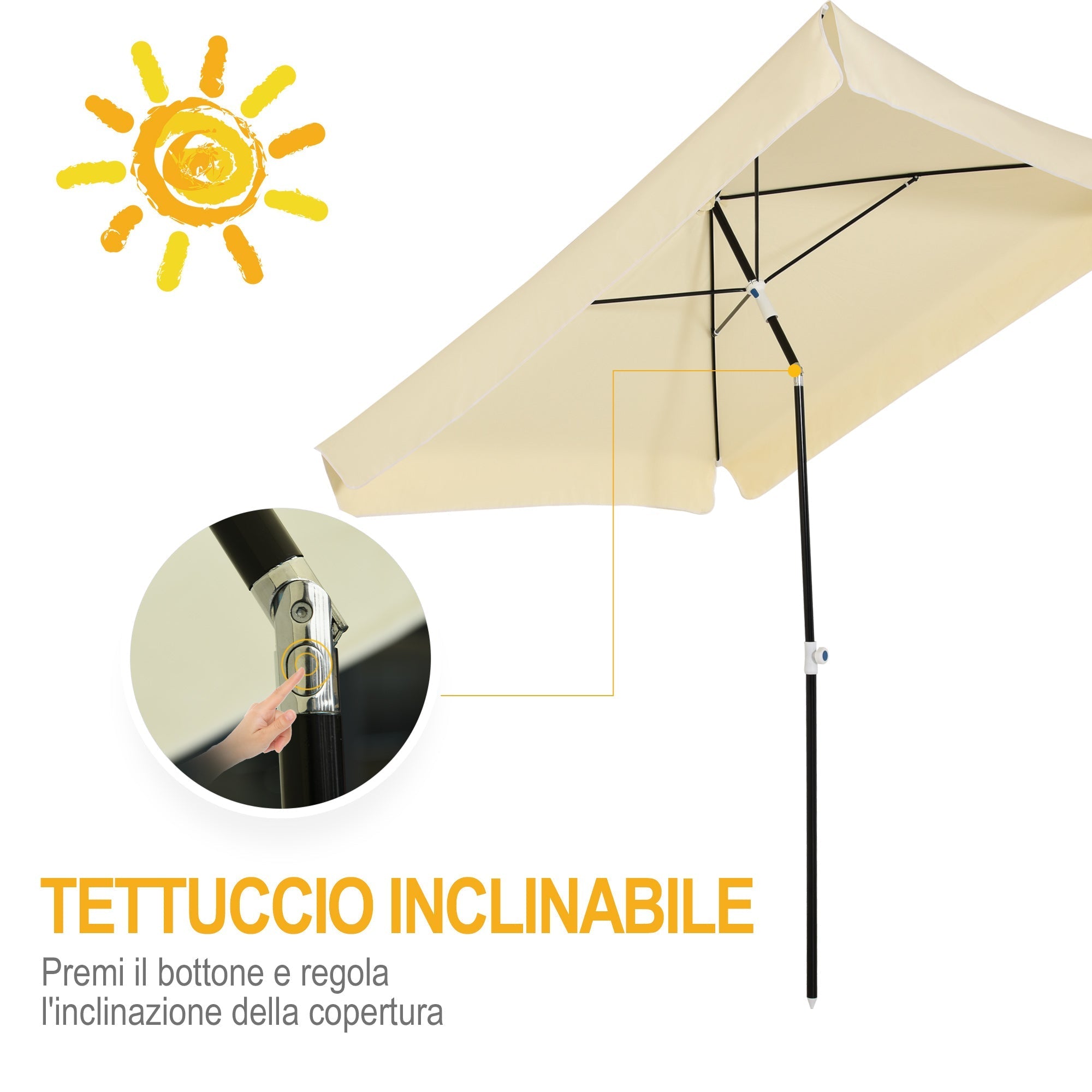 2x2m Outdoor Umbrella with Square Canopy, Adjustable and Portable Structure, Cream - Borge' Group Limited