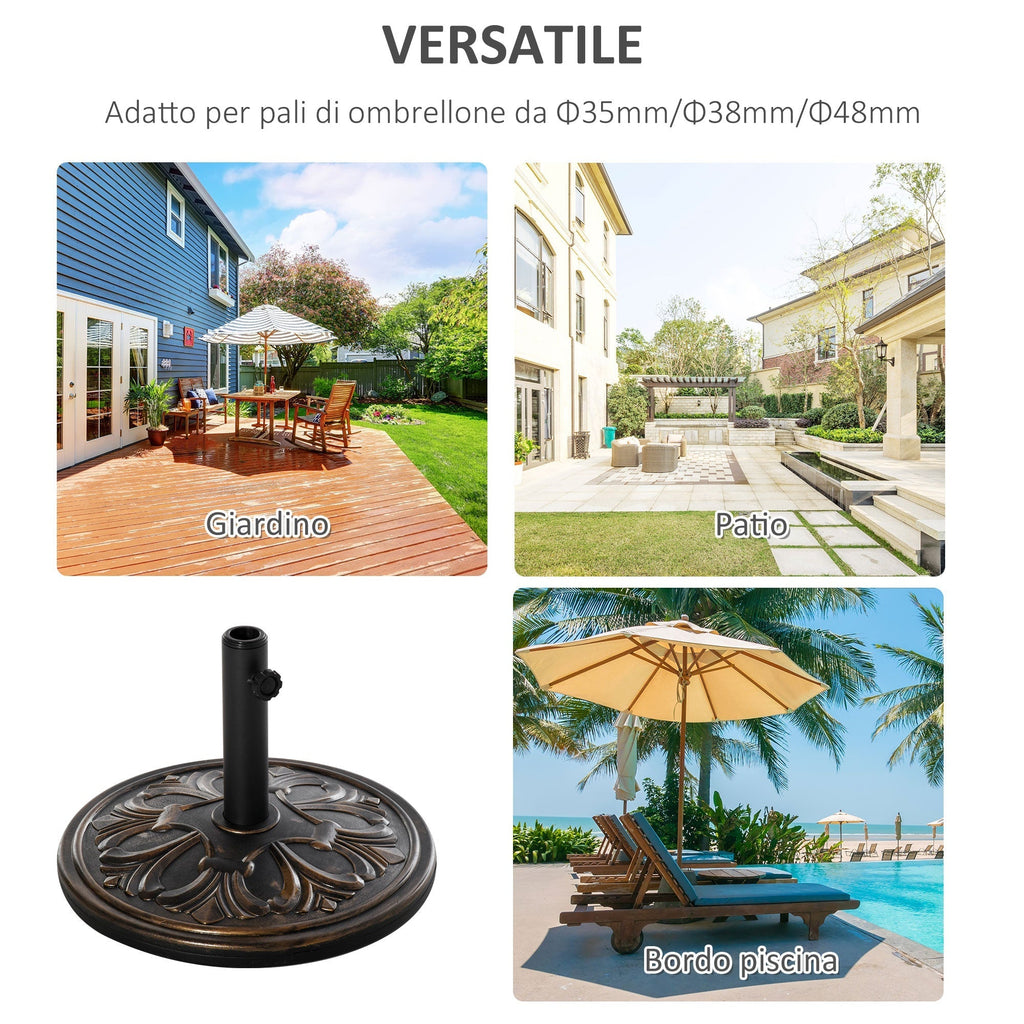 Round Umbrella Base Ø48x34 cm in 13kg Plastic for Ø35/38/48 mm Poles, Bronze - Borge' Group Limited
