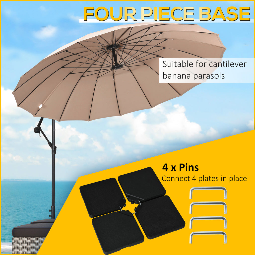 4 -piece umbrella base for umbrella filled with water or sand and connection hooks, black - Borgè