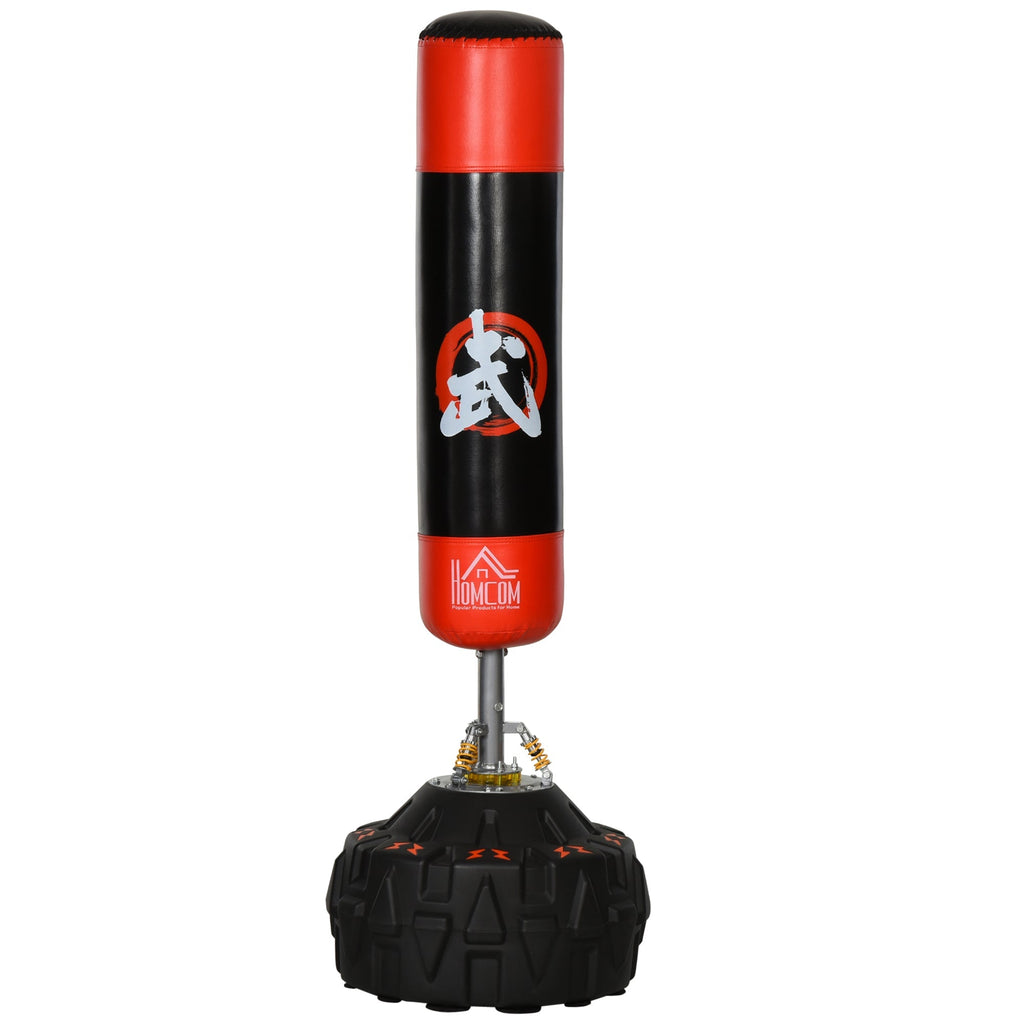 Boxing bag from the ground with support for professional training at home or in the gym, black and red, φ60 x 180 cm - Borge' Group Limited