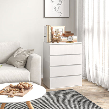 Homcom chest of drawers 4 drawers in chipboard with metal guides and grooved handles, 60x40x80 cm, white - Borgè