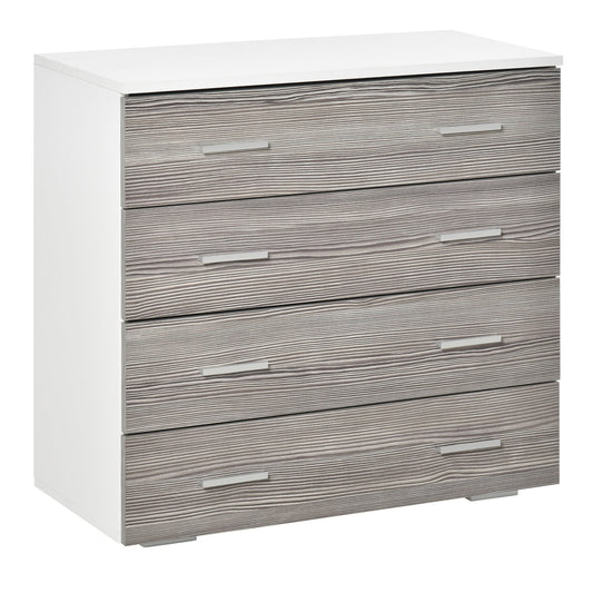 drawers with 4 drawers with aluminum handles and wooden structure, 76x35x72cm, Grey white - Borgè