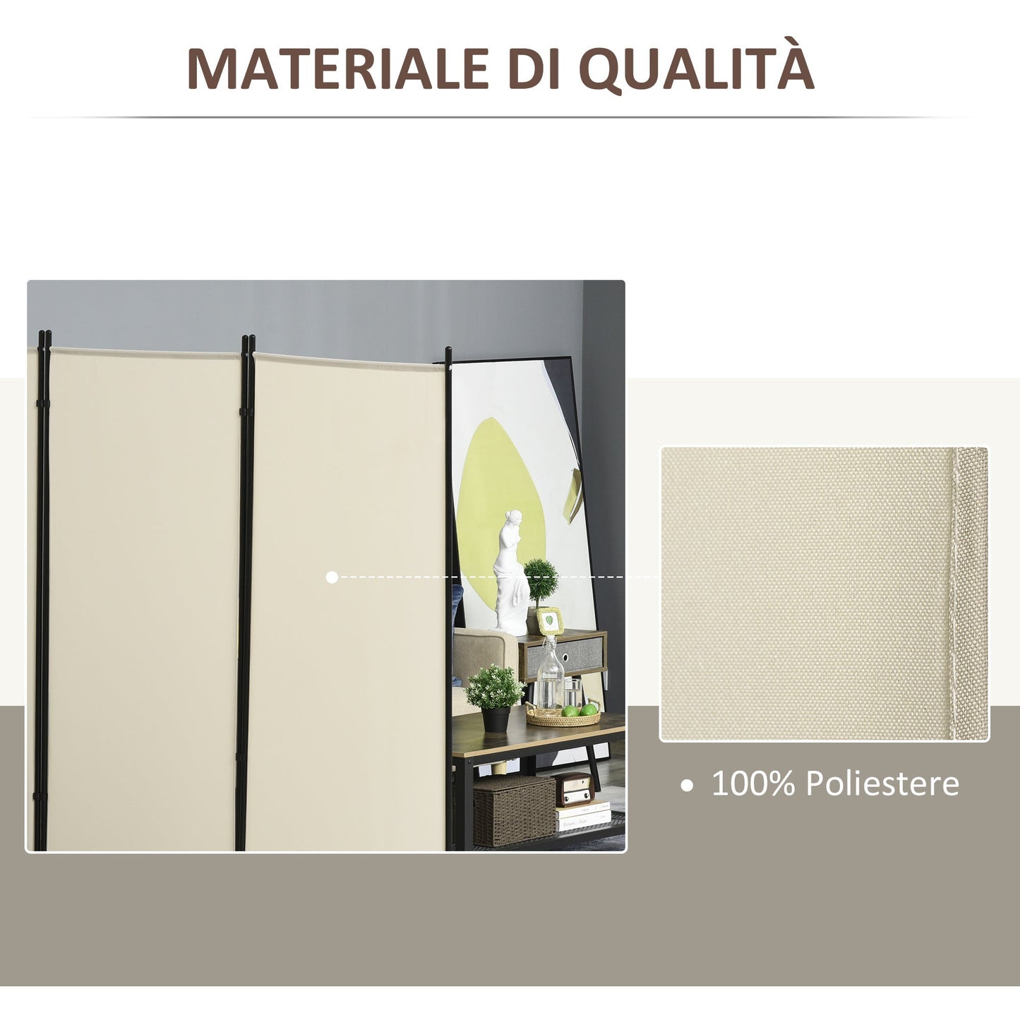 Folding 3 Panel Panels, Sideplain Divisory for metal environments and polyester 253x50x182cm Beige