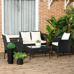 4-Piece Rattan Garden Set with 2 Chairs, 2-Seater Garden Armchair and Low Coffee Table - Borge' Group Limited