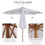 3x2.5 m Garden Umbrella with 8-Ribbed Wooden Pole, Made of Bamboo, Wood and Polyester, White - Borge' Group Limited