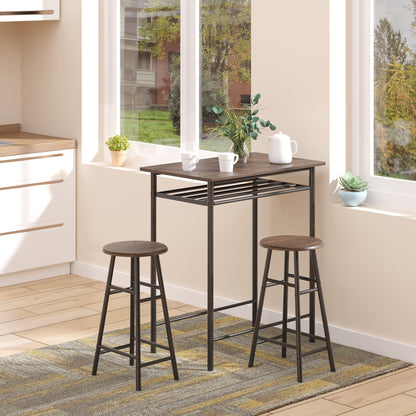 tall table with 2 stools for kitchen bar, footrests and shelf - Borgè