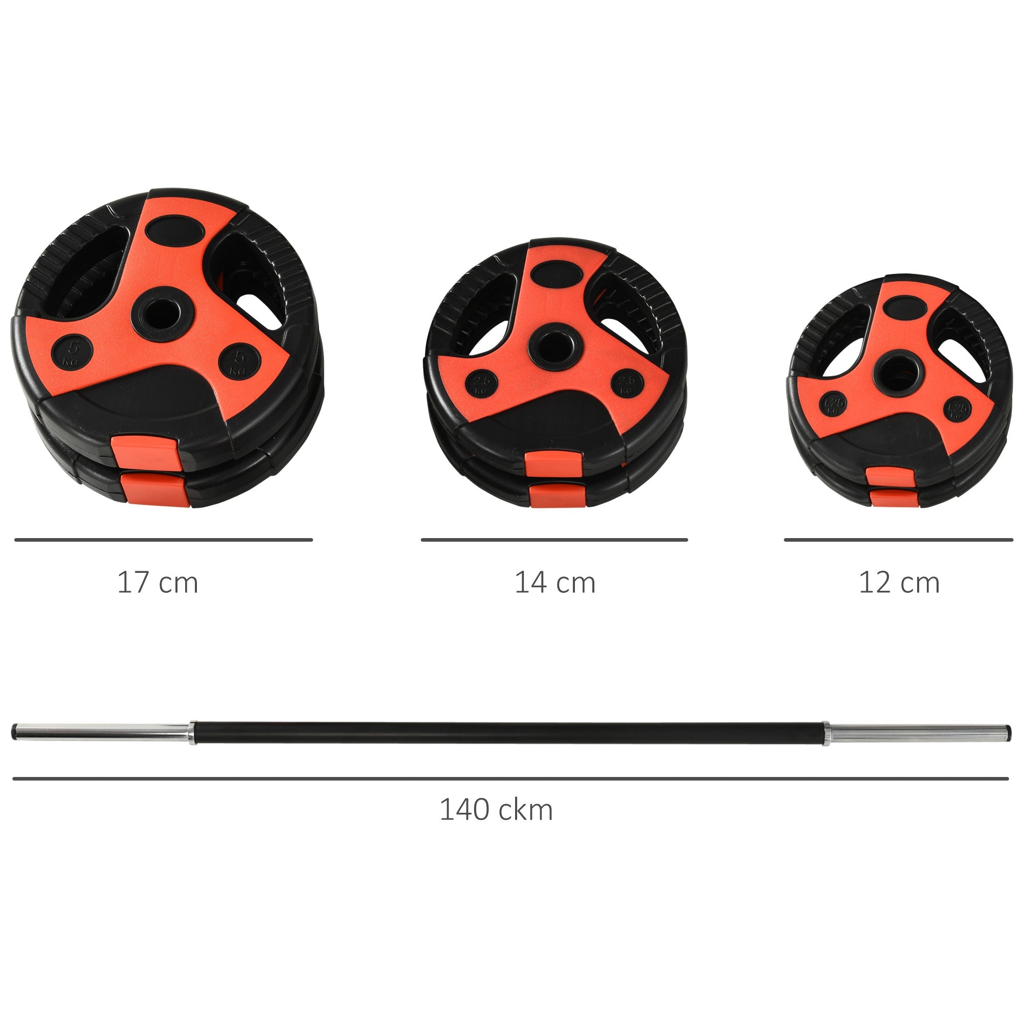 Barbell and Disc Set 20kg Total with Non-Slip PU Handle, Ø17x140 cm, Black and Red - Borge' Group Limited