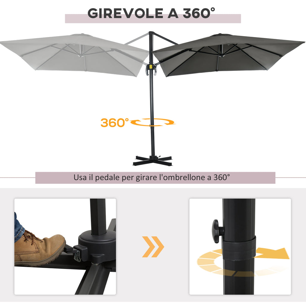 Garden Umbrella with 5-Level Adjustable Angle and 360° Rotation, 2.5x2.5 m, Grey - Borge' Group Limited