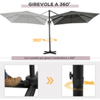 Garden Umbrella with 5-Level Adjustable Angle and 360° Rotation, 2.5x2.5 m, Grey - Borge' Group Limited