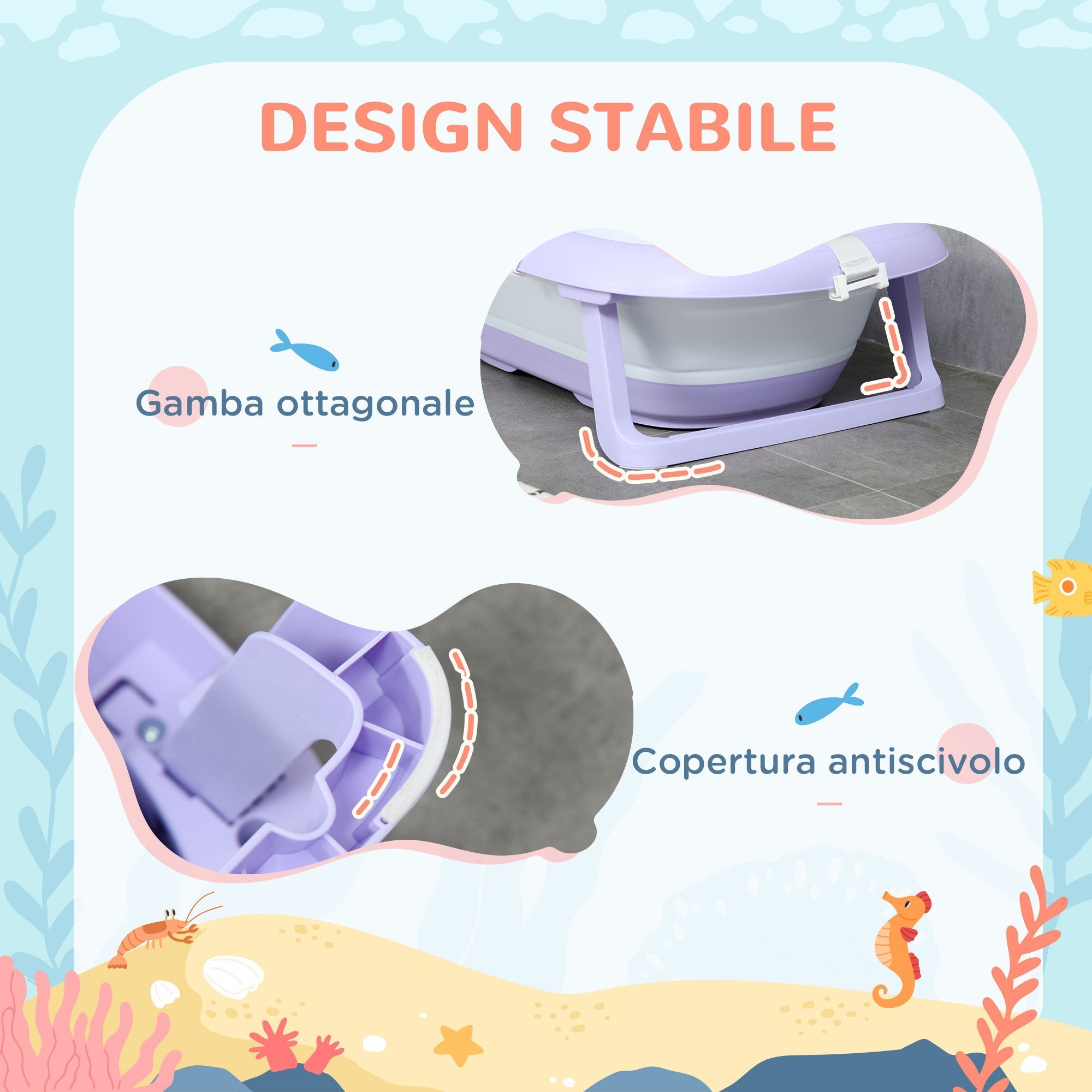 Zonekiz tonted bath bathtub children 0-6 years with pillow and 2 shelves, 83x48x23.5 cm, purple and white - Borgè