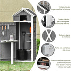 Garden Shed Fir Tool Storage with Removable Shelf and Work Table, 78x52.5x182 cm, Grey - Borge' Group Limited