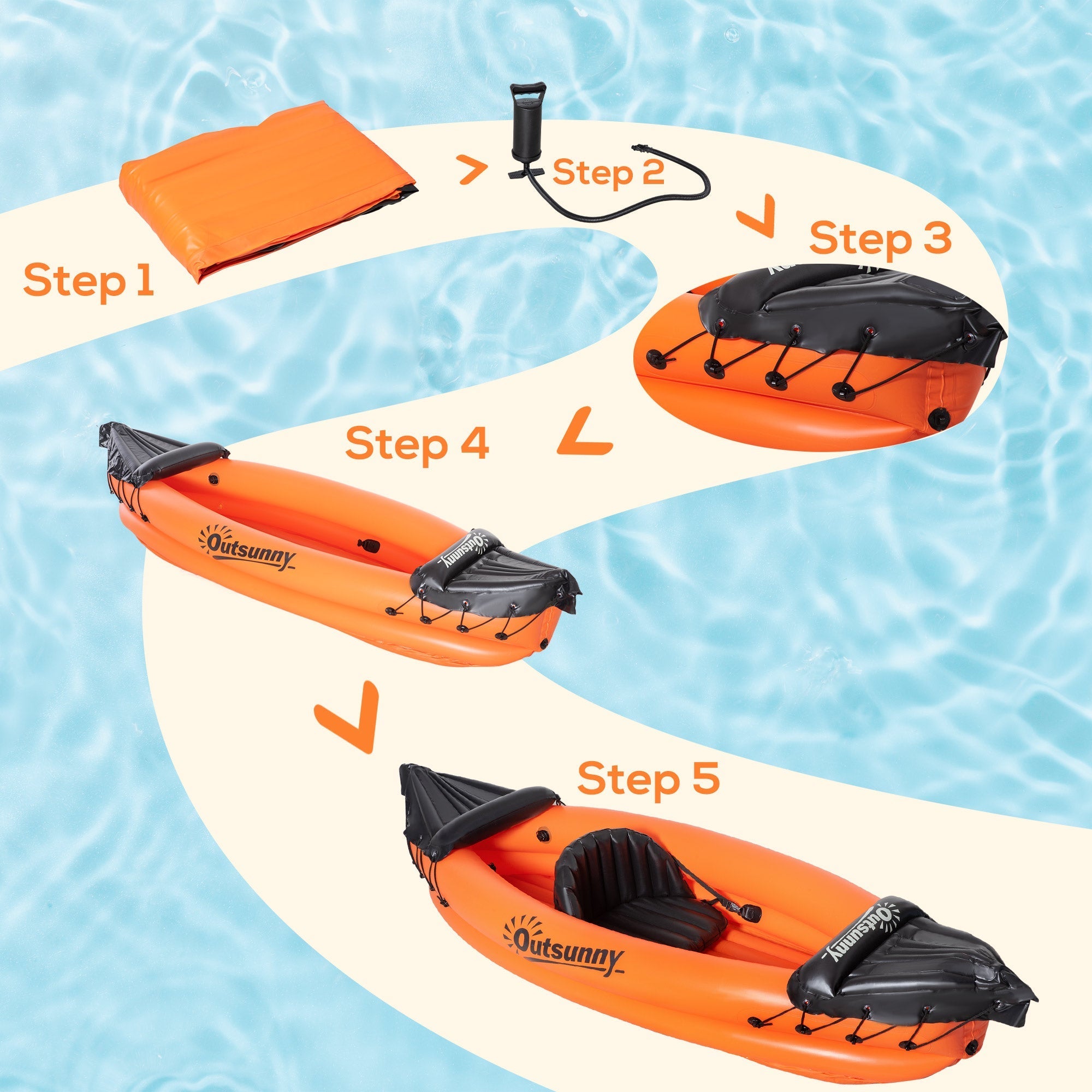 Orange 2 Seater Inflatable Canoeing / Kayak - Borge' Group Limited
