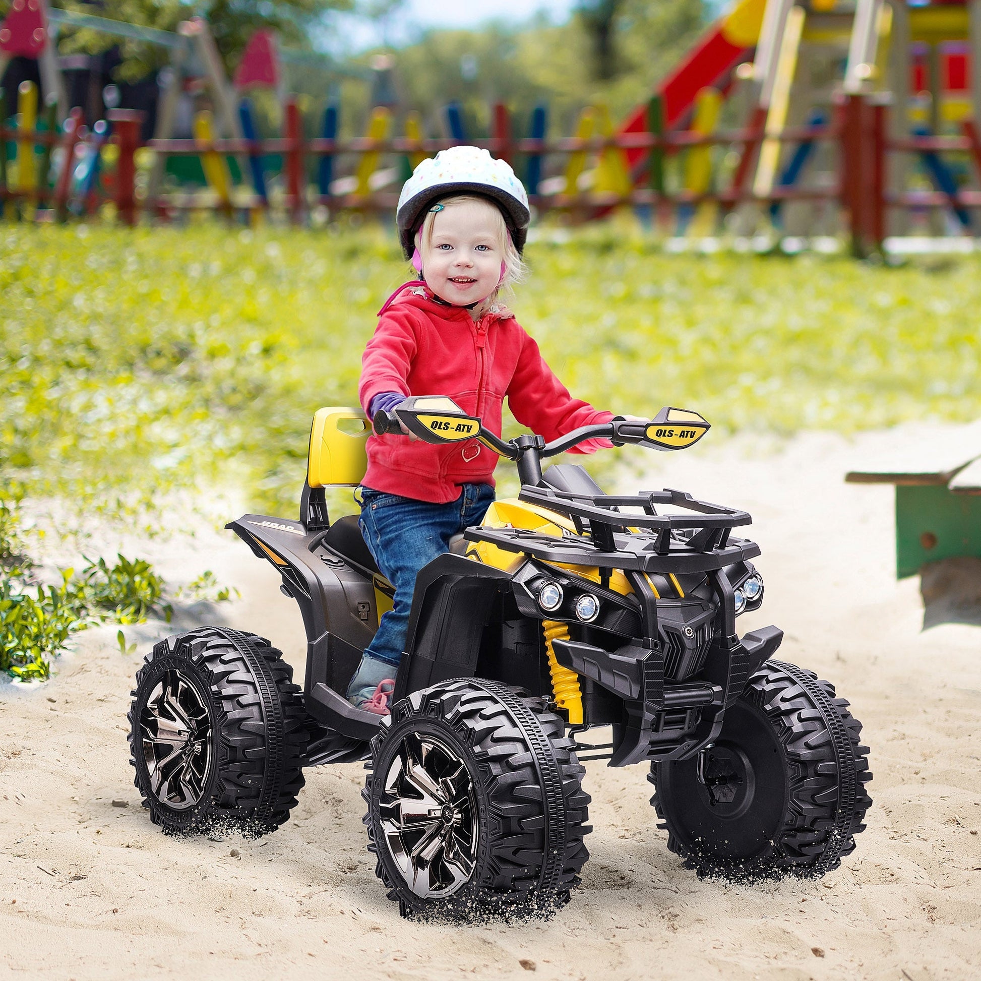 Quad for 12V electric children with headlights and rechargeable battery, age 3-5 years, 100x65x73cm, yellow - Borgè